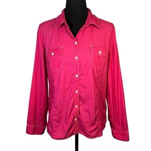 Tommy Hilfiger Womens Shirt Sz L  Pink Button Up Pockets Tab Roll Long Sleeve